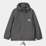 Campera Carhartt WIP modelo Blake Pullover, color gris jaspeado, con capucha ajustable con cordón, cierre parcial con cremallera, bolsillo tipo canguro con solapa y logo bordado en el pecho. Puños elásticos y dobladillo ajustable.