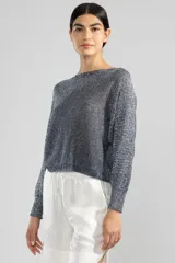 Sweater tejido en jersey con lurex, escote bote y detalle de tigre insignia de Polonio en la espalda.