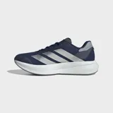 Championes de running Adidas Duramo Speed 2, color azul con detalles plateados y suela blanca.