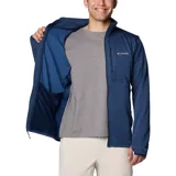 Campera polar Columbia Park View Fleece, color azul jaspeado, con cierre frontal completo, cuello alto, bolsillos laterales con cierre y bolsillo en el pecho con cierre vertical en color verde lima. Cuenta con tecnología Omni-Wick, puños elásticos con orificios para pulgares y protector de barbilla.