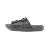 Sandalias tipo slide color negro con doble tira ajustable con hebillas.