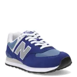 Championes urbanos New Balance modelo 574, color azul con detalles en gris y blanco, confeccionados en gamuza y malla, con logo "N" característico en los laterales y entresuela ENCAP.