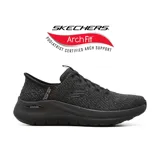 Championes deportivos Skechers Slip-ins Arch Fit 2.0, color negro, sin cordones, con capellada de tejido de punto técnico, plantilla Arch Fit removible y entresuela con amortiguación.