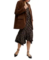 Blazer marrón de corte holgado, con solapas y bolsillos delanteros.