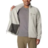 Polar Columbia modelo Fast Trek II Fleece, color gris claro, con cierre frontal completo, cuello alto y bolsillos laterales y de pecho con cremallera.