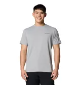 Remera gris de manga corta Columbia Tech Trail Utility para hombre, confeccionada con tejido transpirable que absorbe la humedad y protege de los rayos UV (FPS 50).
