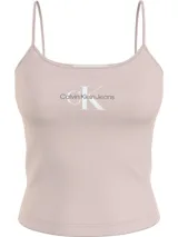 Remera de tirantes slim color rosado, con logo monograma de Calvin Klein estampado en el pecho.