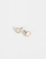 Par de aros pasantes circulares con glitter plateado y borde dorado.