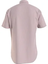 Camisa de manga corta Tommy Hilfiger de algodón a rayas verticales rojas y blancas, con cuello abotonado y logo bordado en el pecho.