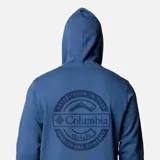 Canguro azul con capucha ajustable con cordón, bolsillo tipo canguro y logo de la marca bordado en el pecho.