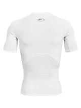 Remera deportiva blanca Under Armour HeatGear Armour de manga corta, corte ajustado y logo negro en el pecho.