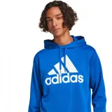 Conjunto deportivo Adidas para hombre, compuesto por un hoodie azul con logo blanco y un pantalón negro.