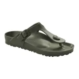 Sandalia Birkenstock modelo Gizeh EVA, color verde, con tira de dedo y hebilla ajustable.