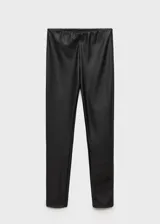 Pantalón negro de efecto piel, corte slim fit, cintura elástica y diseño largo.