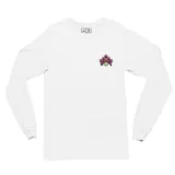 Remera blanca de manga larga con cuello redondo y logo Emexem en el pecho.