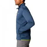 Campera polar Columbia Park View Fleece, color azul jaspeado, con cierre frontal completo, cuello alto, bolsillos laterales con cierre y bolsillo en el pecho con cierre vertical en color verde lima. Cuenta con tecnología Omni-Wick, puños elásticos con orificios para pulgares y protector de barbilla.