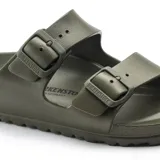 Sandalias de goma EVA color verde con doble tira ajustable y diseño ergonómico.