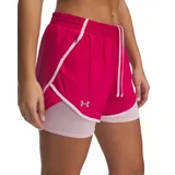 Short deportivo Under Armour Fly By 2 in 1 para mujer, color verde agua con detalles en blanco. Cuenta con calza interior, cintura elástica y bolsillo lateral con cierre.