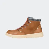 Botas Hey Dude modelo Bradley Classic, color marrón, con cordones y cuello de tela escocesa.