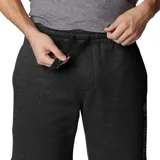 Short deportivo azul marino de algodón y elastano, con cintura elástica ajustable con cordón, bolsillos laterales y traseros, y logo de Columbia estampado en blanco en la pierna izquierda.