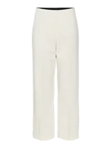 Pantalón de vestir largo color crema, de corte recto y tiro alto.