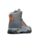 Bota de trekking Columbia Geoterra Outdry, color gris con detalles en naranja.
