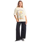 Remera color blanco con estampado de una serpiente enroscada en un cactus, con un sol de fondo y el logo de Rip Curl en la parte inferior.