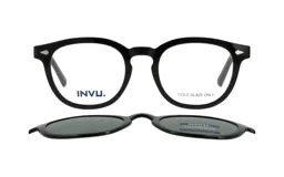 Armazón para lentes INVU modelo M4200E, color negro, con clip-on polarizado.