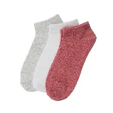Pack de tres pares de medias cortas Panama Jack, una gris jaspeada, una blanca y una rosa.
