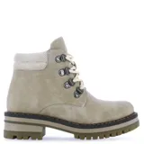 Bota acordonada de estilo mini, color beige, con suela gruesa y detalles en tela.