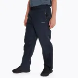 Pantalón impermeable Merrell Hardshell negro, con cintura elástica, diseño holgado, apertura lateral con cierre para acceder a los bolsillos del pantalón inferior, logo reflectante, ajuste en la parte inferior con cierre y botón snap, y bolsa para guardarlo.