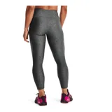 Calza de mujer Under Armour HeatGear® de tiro alto hasta el tobillo, color gris azulado, con cintura antideslizante y logo en la pierna.