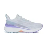 Championes de running blancos con detalles en celeste y lila.