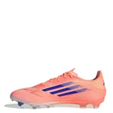 Championes de fútbol Adidas F50 League FG, color naranja con detalles en azul.
