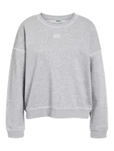 Sudadera de ajuste suelto en gris claro, con cuello redondo y mangas largas.