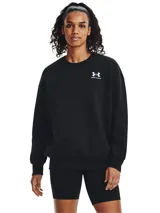 Buzo Under Armour Essential Fleece para mujer, color negro con logo blanco estampado en el pecho.
