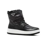 Bota de caña media negra con plataforma blanca y cordones.