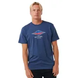 Remera azul de manga corta con cuello redondo y logo de Rip Curl estampado en el pecho.