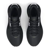 Championes de basketball Under Armour Lockdown 6, color negro con detalles en dorado y blanco. Presentan el logo de la marca en el lateral y suela con diseño de mármol.