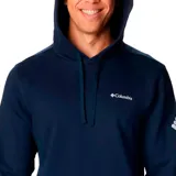 Buzo Columbia Beaumont Hoodie azul marino para hombre, con capucha ajustable con cordón, bolsillo tipo canguro y logo de la marca estampado en blanco en el pecho y en la manga.