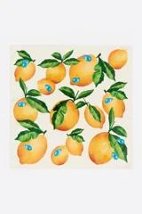 Pañuelo cuadrado de poliéster reciclado con estampado de limones y mariquitas.