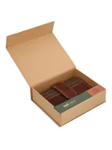Billetera de cuero marrón con cierre de cremallera, siete compartimentos para tarjetas, ventana plástica para identificación y forro interior de poliéster reciclado con tecnología RFID.