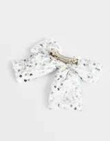 Hebilla francesa plateada con moño de satén con strass.
