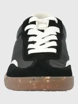 Zapatillas deportivas de mujer marca Dalila II, color rosa con detalles en beige y suela marrón.