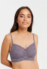 Soutien bralette de encaje floral color beige, con micro tul y breteles regulables.