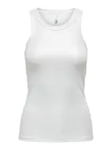 Musculosa blanca de algodón con cuello redondo y sisas anchas.