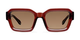 Lentes de sol cuadrados color marrón con montura oversize burdeos.