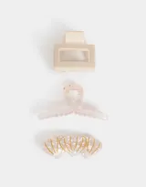 Set de accesorios para el pelo que incluye dos broches, uno de 9 cm y otro de 5,5 cm, y una hebilla francesa con forma de caracolas de mar.