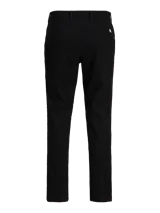 Pantalón chino negro de corte regular fit con dobladillo. Tiro medio, cierre con cremallera, bolsillos estilo chino y dobladillo en la botamanga.