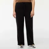 Pantalón negro de corte recto con cintura elástica y cordón ajustable.
